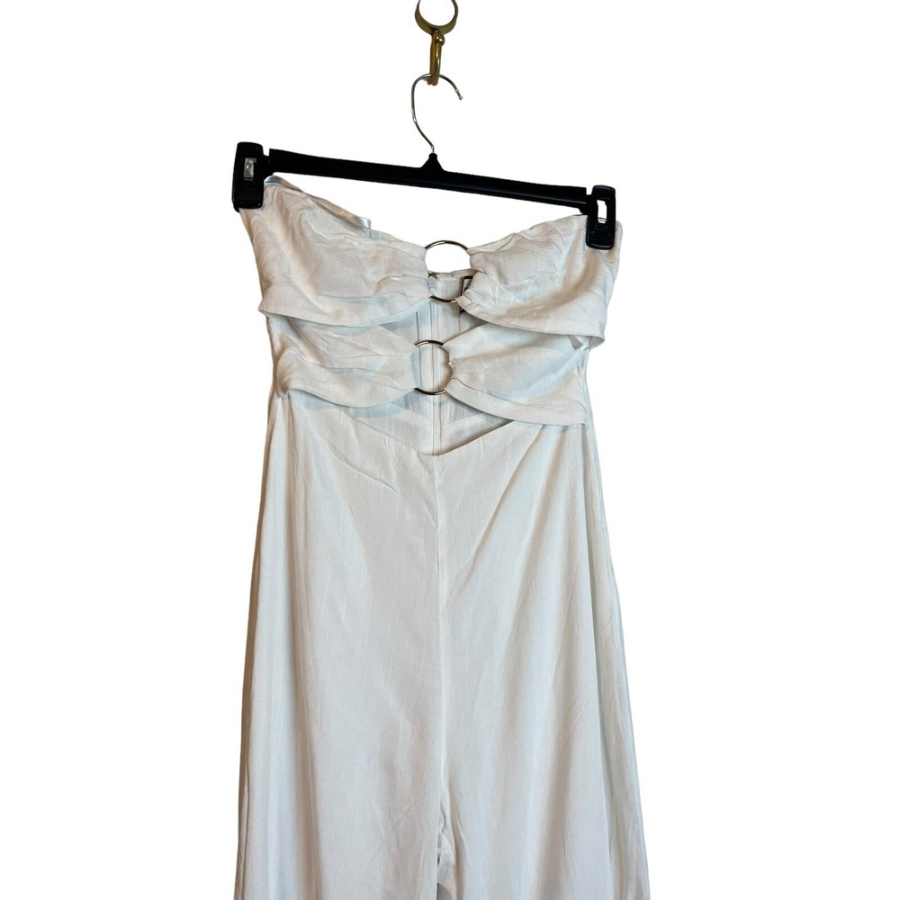 Runaway The Label Etta Jumpsuit XS US 2 White Wide Leg Strapless Ring Detail - Picture 5 of 9